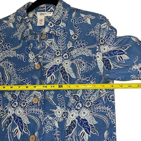 Coldwater Creek Women's Jacket Size S Petite Blue Floral Button Up Long Sleeves - Picture 8 of 12
